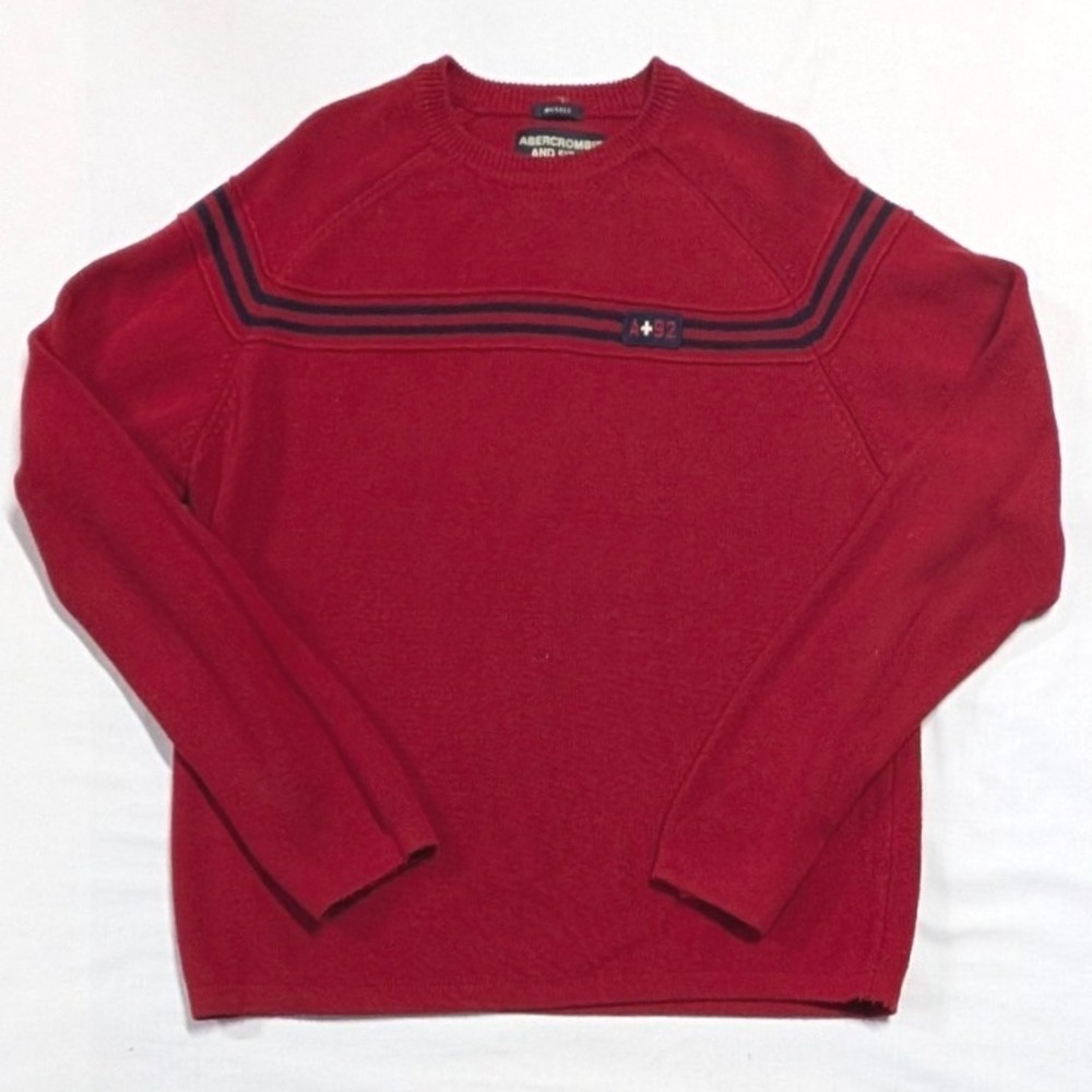 Abercrombie & Fitch Mens XL Red Muscle Fit Crewneck Sweater Navy Stripe A+92